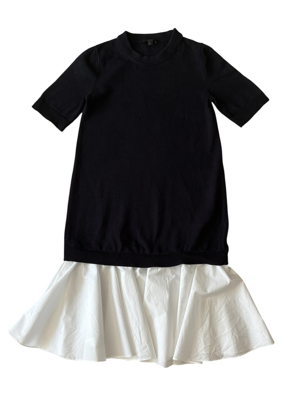 COS Women's Black & White Short Sleeve Sweater Dress 100% Cotton Size XS